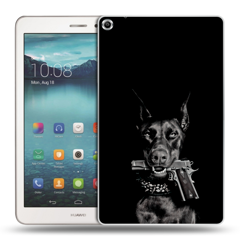 Силиконовый чехол на Huawei MediaPad T1 8.0 с принтом Доберман и пистолет Силиконовый чехол на Huawei MediaPad T1 8.0 с принтом Доберман и пистолет