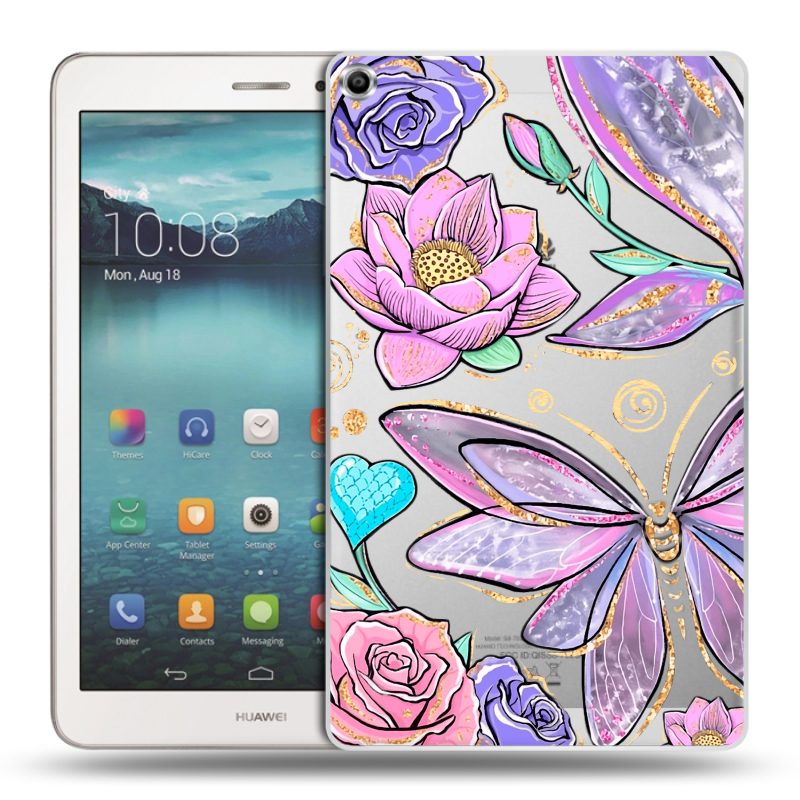 Силиконовый чехол на Huawei MediaPad T1 8.0 с принтом Бабочки и цветы Силиконовый чехол на Huawei MediaPad T1 8.0 с принтом Бабочки и цветы