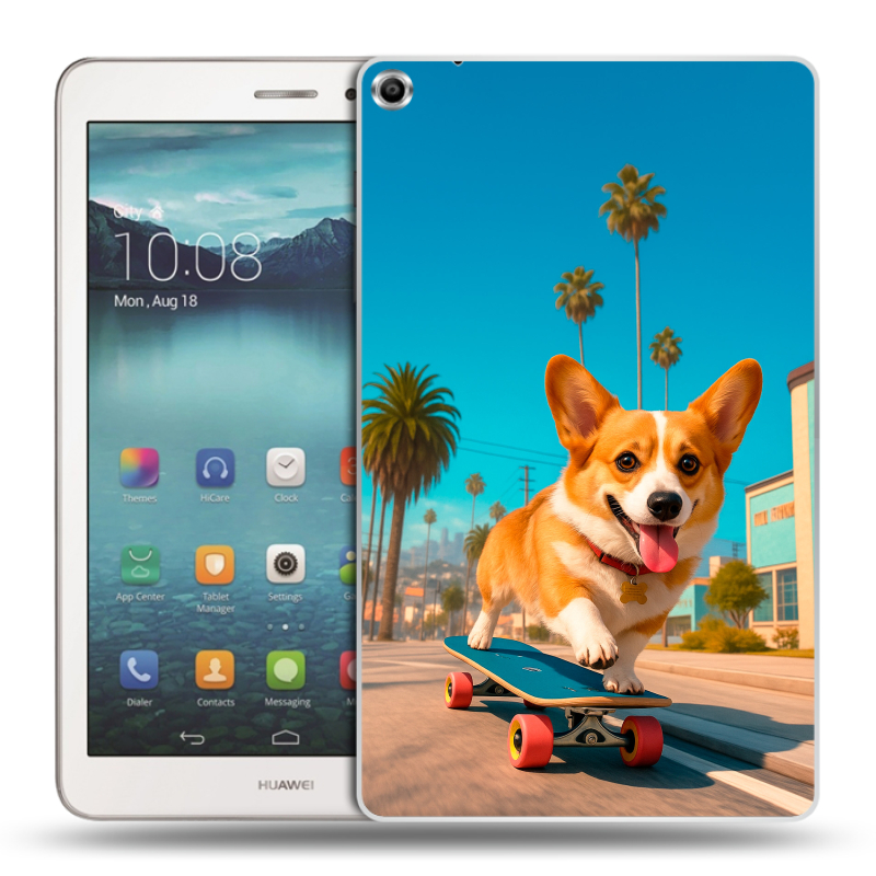 Силиконовый чехол на Huawei MediaPad T1 8.0 с принтом Корги на скейте Силиконовый чехол на Huawei MediaPad T1 8.0 с принтом Корги на скейте