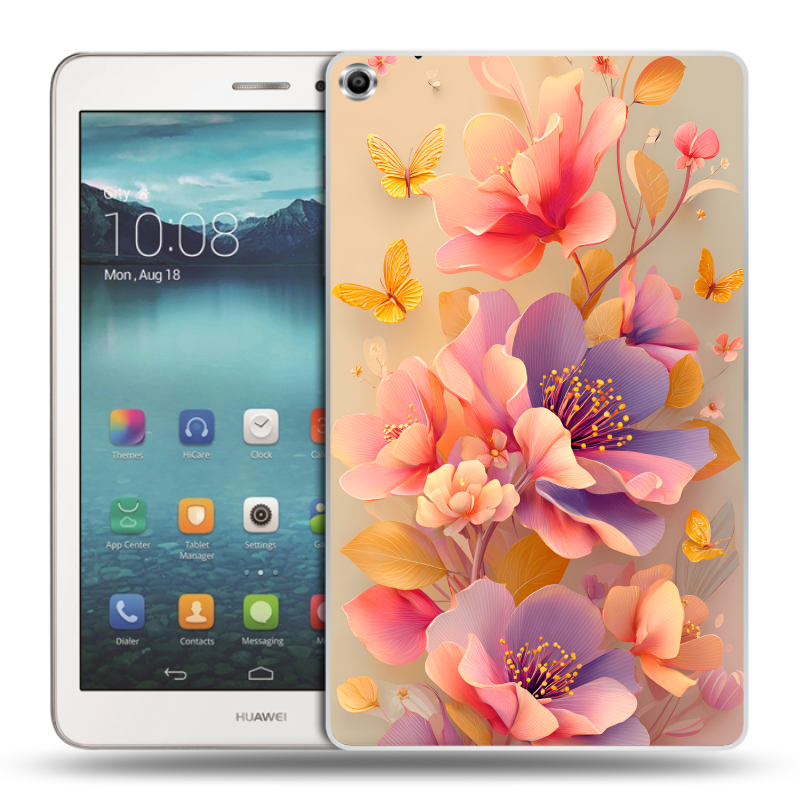 Силиконовый чехол на Huawei MediaPad T1 8.0 с принтом Цветы и бабочки Силиконовый чехол на Huawei MediaPad T1 8.0 с принтом Цветы и бабочки