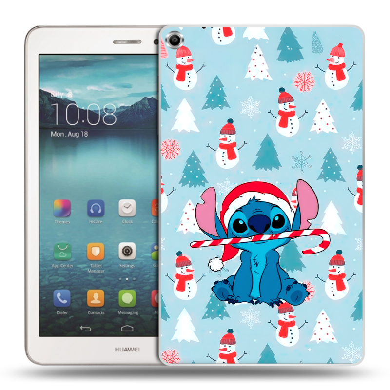 Силиконовый чехол на Huawei MediaPad T1 8.0 с принтом Стич Новый год Силиконовый чехол на Huawei MediaPad T1 8.0 с принтом Стич Новый год
