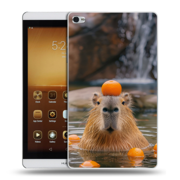 Силиконовый чехол на Huawei MediaPad M2 с принтом Капибара с апельсином