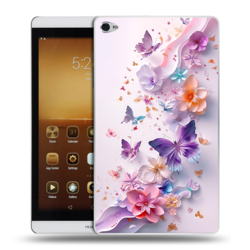 Силиконовый чехол на Huawei MediaPad M2 с принтом цветы бабочки