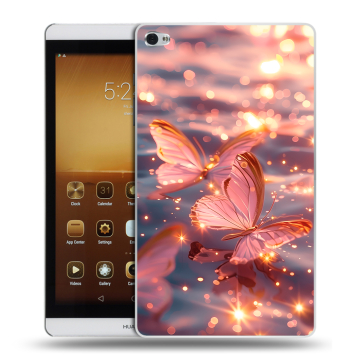 Силиконовый чехол на Huawei MediaPad M2 с принтом бабочки розовые
