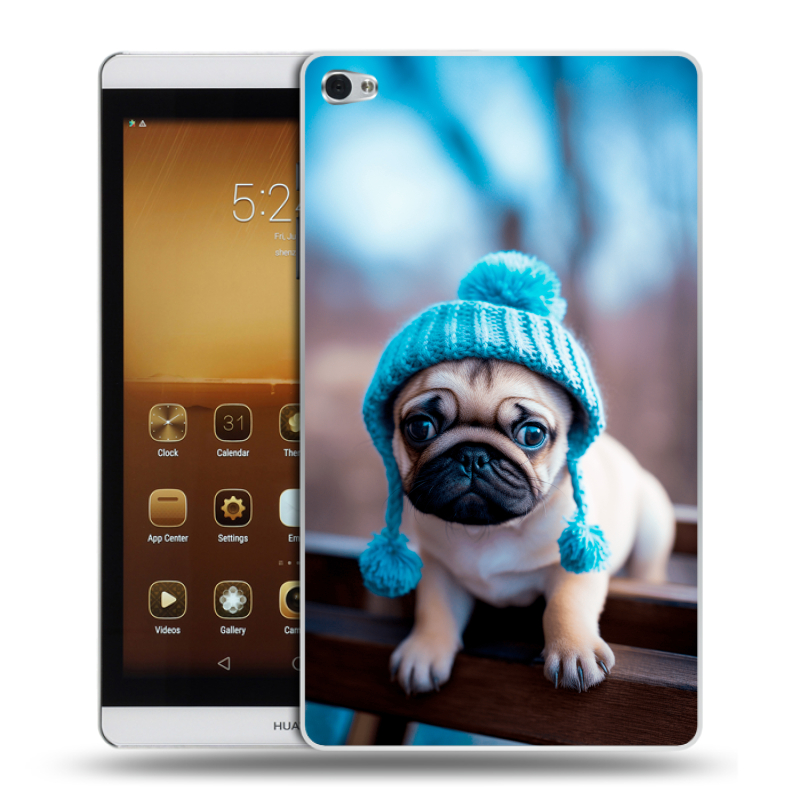 Силиконовый чехол на Huawei MediaPad M2 с принтом Мопс в шапке Силиконовый чехол на Huawei MediaPad M2 с принтом Мопс в шапке