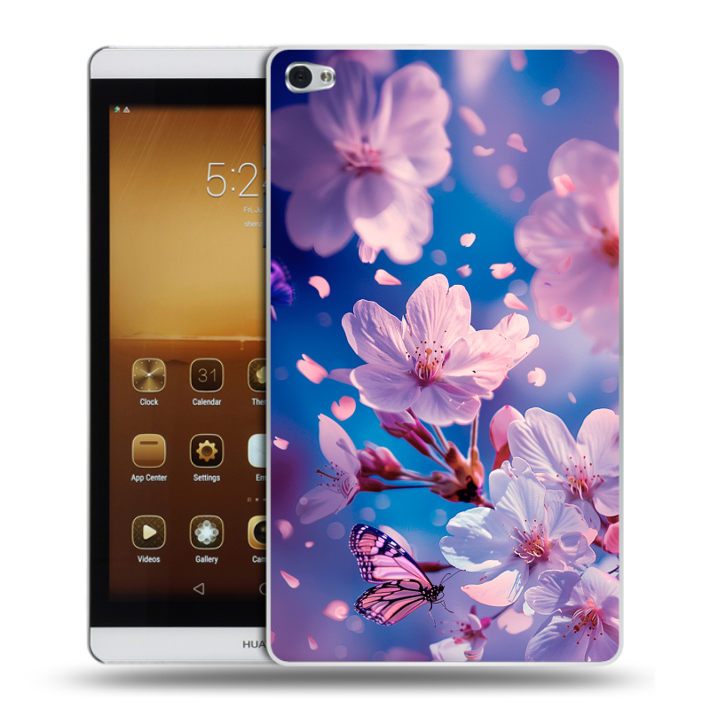 Силиконовый чехол на Huawei MediaPad M2 с принтом цветы бабочки Силиконовый чехол на Huawei MediaPad M2 с принтом цветы бабочки