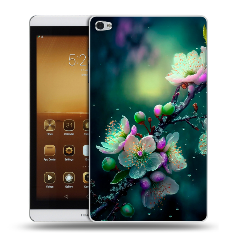 Силиконовый чехол на Huawei MediaPad M2 с принтом Цветы и мрамор Силиконовый чехол на Huawei MediaPad M2 с принтом Цветы и мрамор