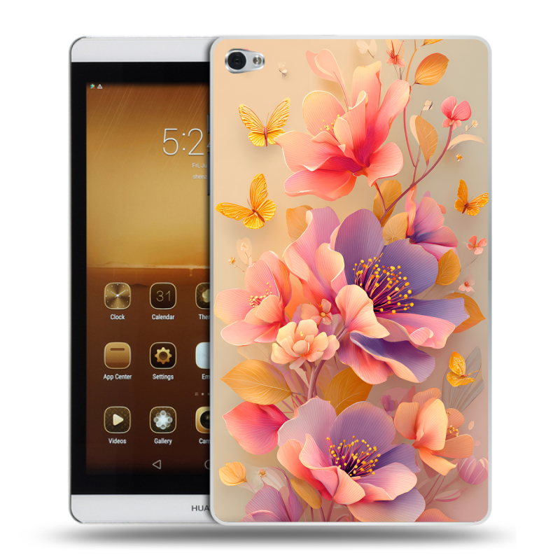 Силиконовый чехол на Huawei MediaPad M2 с принтом Цветы и бабочки Силиконовый чехол на Huawei MediaPad M2 с принтом Цветы и бабочки