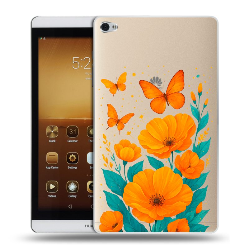 Силиконовый чехол на Huawei MediaPad M2 с принтом цветы бабочки Силиконовый чехол на Huawei MediaPad M2 с принтом цветы бабочки