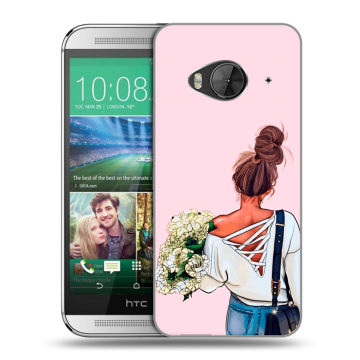 Силиконовый чехол на HTC One ME с принтом Девушка и букет