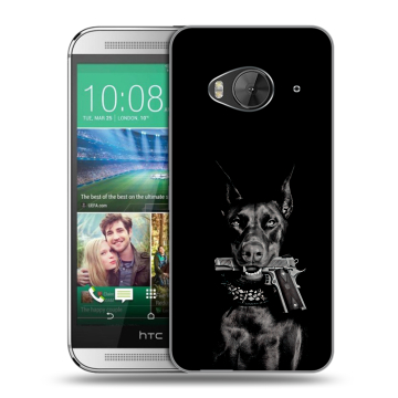 Силиконовый чехол на HTC One ME с принтом Доберман и пистолет