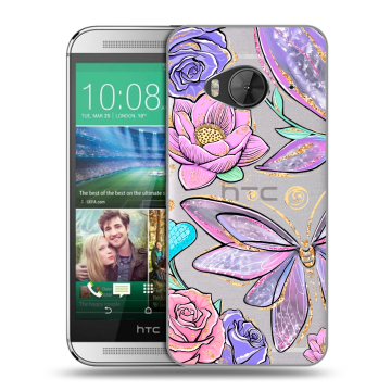 Силиконовый чехол на HTC One ME с принтом Бабочки и цветы