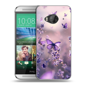 Силиконовый чехол на HTC One ME с принтом бабочки и лаванда