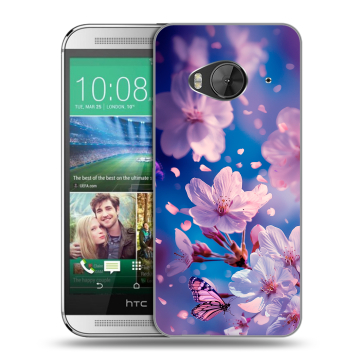 Силиконовый чехол на HTC One ME с принтом цветы бабочки
