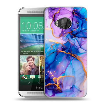 Силиконовый чехол на HTC One ME с принтом синий мрамор