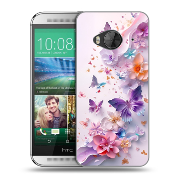 Силиконовый чехол на HTC One ME с принтом цветы бабочки Силиконовый чехол на HTC One ME с принтом цветы бабочки