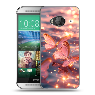 Силиконовый чехол на HTC One ME с принтом бабочки розовые