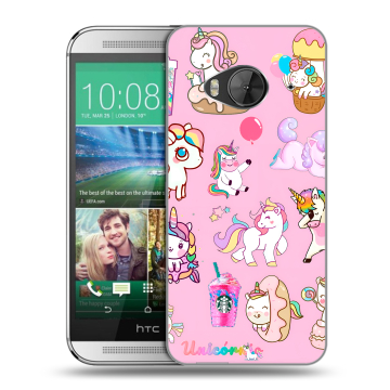 Силиконовый чехол на HTC One ME с принтом розовые единороги