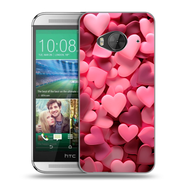 Силиконовый чехол на HTC One ME с принтом розовые сердечки