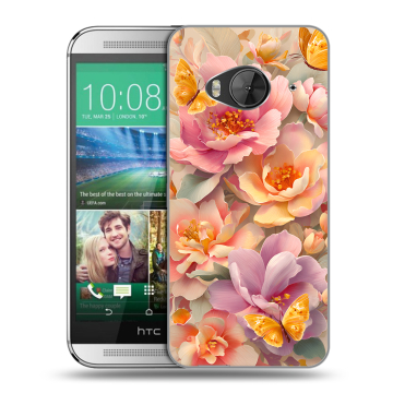 Силиконовый чехол на HTC One ME с принтом Цветы и бабочки Силиконовый чехол на HTC One ME с принтом Цветы и бабочки