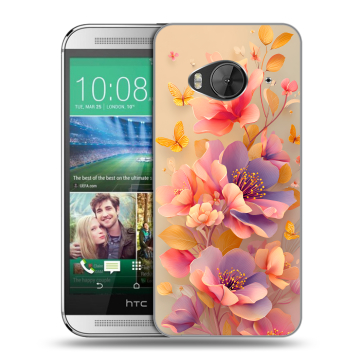 Силиконовый чехол на HTC One ME с принтом Цветы и бабочки Силиконовый чехол на HTC One ME с принтом Цветы и бабочки