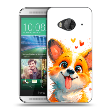Силиконовый чехол на HTC One ME с принтом корги