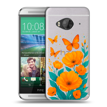 Силиконовый чехол на HTC One ME с принтом цветы бабочки Силиконовый чехол на HTC One ME с принтом цветы бабочки
