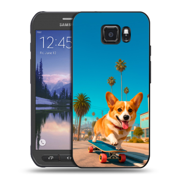 Пластиковый чехол на Samsung Galaxy S6 Active с принтом Корги на скейте