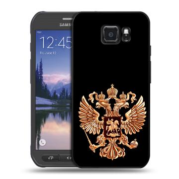 Пластиковый чехол на Samsung Galaxy S6 Active с принтом Герб России золотой