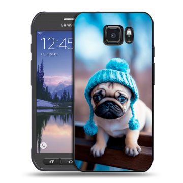 Пластиковый чехол на Samsung Galaxy S6 Active с принтом Мопс в шапке