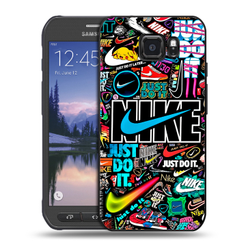 Пластиковый чехол на Samsung Galaxy S6 Active с принтом найк nike черный