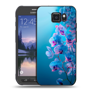 Пластиковый чехол на Samsung Galaxy S6 Active с принтом голубые орхидеи
