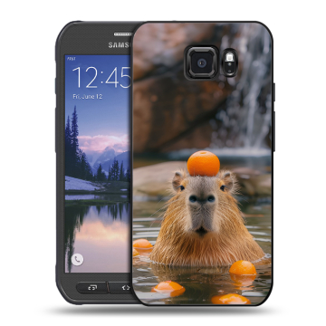 Пластиковый чехол на Samsung Galaxy S6 Active с принтом Капибара с апельсином