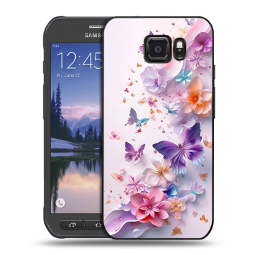 Пластиковый чехол на Samsung Galaxy S6 Active с принтом цветы бабочки Пластиковый чехол на Samsung Galaxy S6 Active с принтом цветы бабочки