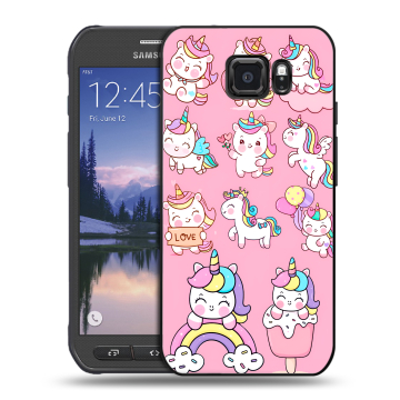 Пластиковый чехол на Samsung Galaxy S6 Active с принтом Единороги и радуга