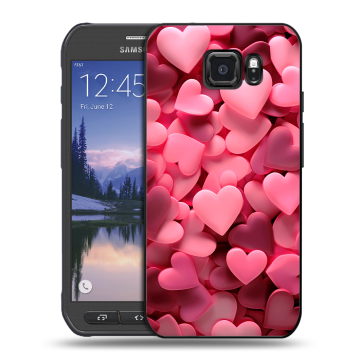 Пластиковый чехол на Samsung Galaxy S6 Active с принтом розовые сердечки