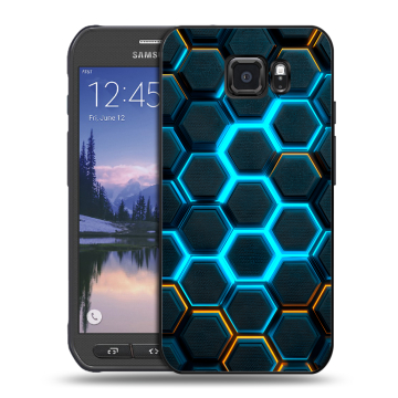 Пластиковый чехол на Samsung Galaxy S6 Active с принтом Неоновые соты Пластиковый чехол на Samsung Galaxy S6 Active с принтом Неоновые соты