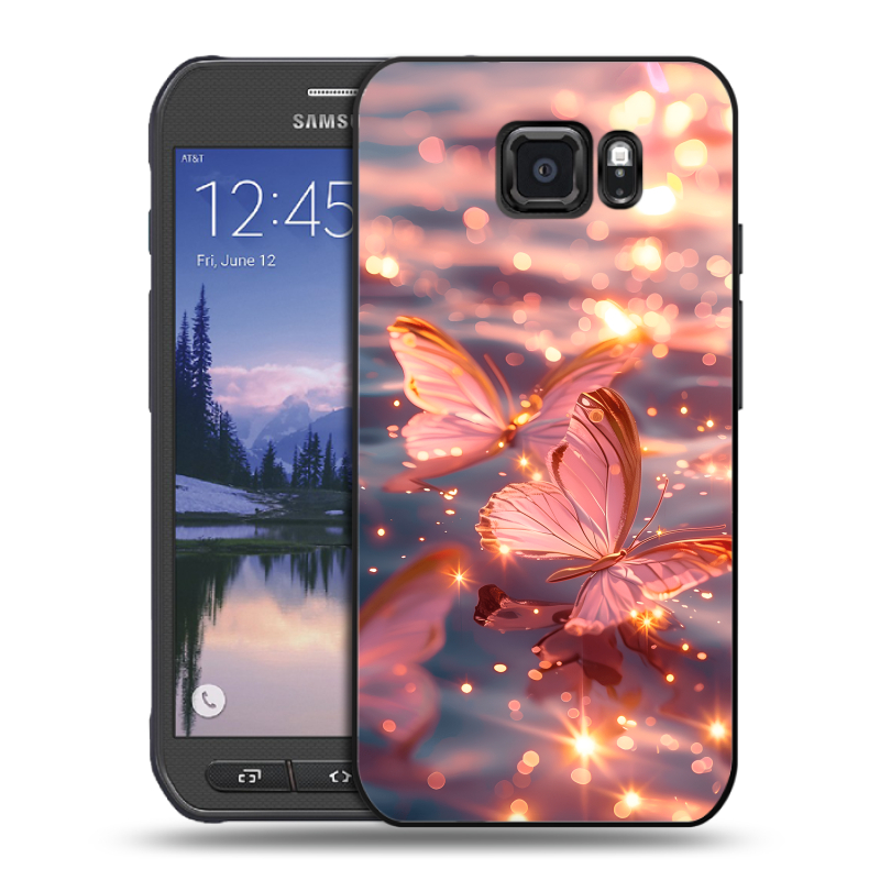 Пластиковый чехол на Samsung Galaxy S6 Active с принтом бабочки розовые Пластиковый чехол на Samsung Galaxy S6 Active с принтом бабочки розовые