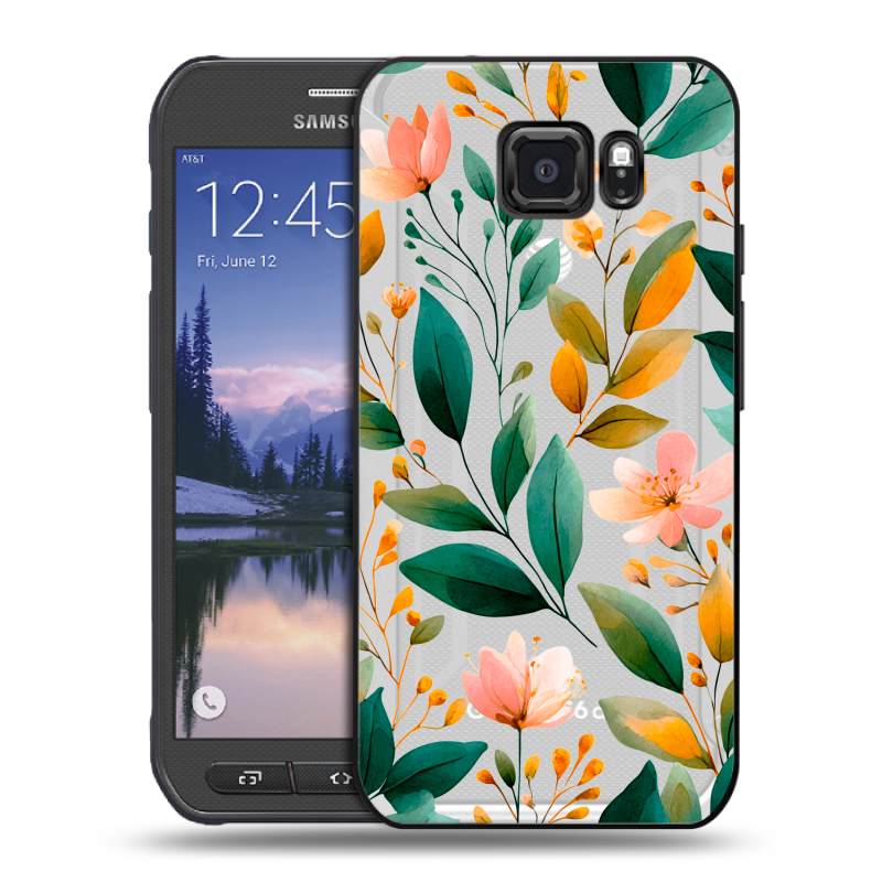 Пластиковый чехол на Samsung Galaxy S6 Active с принтом Цветы паттерн Пластиковый чехол на Samsung Galaxy S6 Active с принтом Цветы паттерн