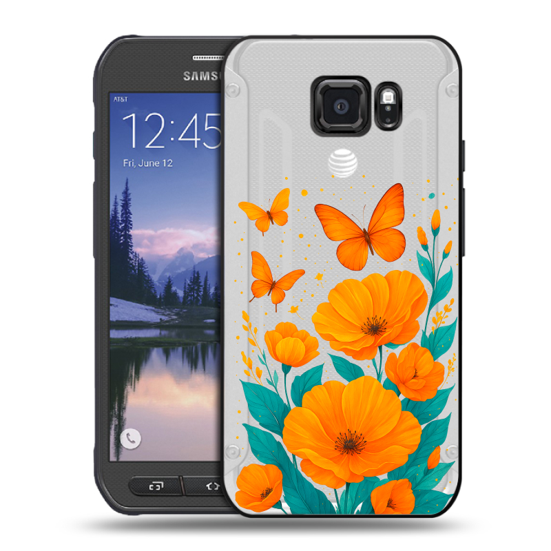 Пластиковый чехол на Samsung Galaxy S6 Active с принтом цветы бабочки Пластиковый чехол на Samsung Galaxy S6 Active с принтом цветы бабочки