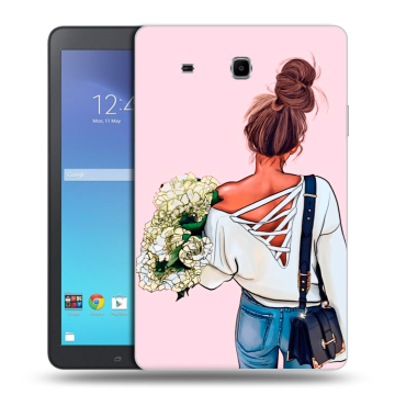 Силиконовый чехол на планшета Samsung Galaxy Tab E 9.6 с принтом Девушка и букет