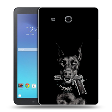 Силиконовый чехол на планшета Samsung Galaxy Tab E 9.6 с принтом Доберман и пистолет