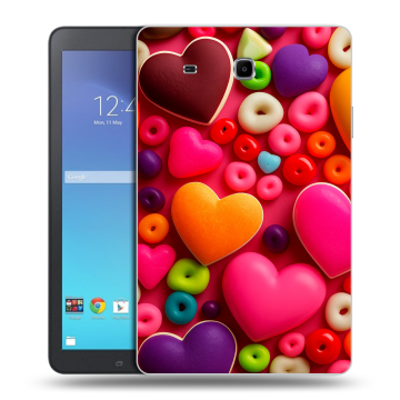 Силиконовый чехол на планшета Samsung Galaxy Tab E 9.6 с принтом Сердечки