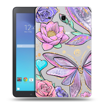 Силиконовый чехол на Samsung Galaxy Tab E 9.6 с принтом Бабочки и цветы
