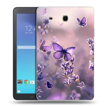 Силиконовый чехол на Samsung Galaxy Tab E 9.6 с принтом бабочки и лаванда Силиконовый чехол на Samsung Galaxy Tab E 9.6 с принтом бабочки и лаванда