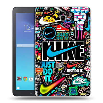 Силиконовый чехол на Samsung Galaxy Tab E 9.6 с принтом найк nike черный