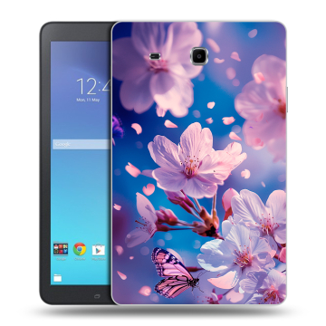 Силиконовый чехол на Samsung Galaxy Tab E 9.6 с принтом цветы бабочки