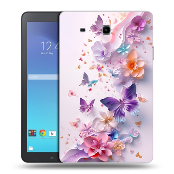 Силиконовый чехол на Samsung Galaxy Tab E 9.6 с принтом цветы бабочки