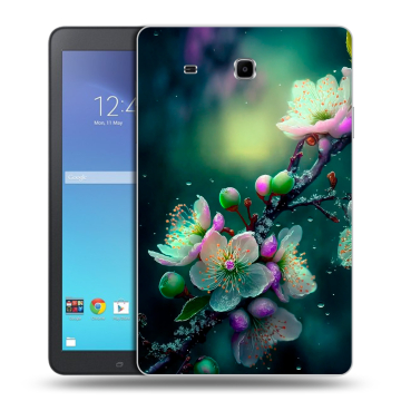 Силиконовый чехол на Samsung Galaxy Tab E 9.6 с принтом Цветы и мрамор
