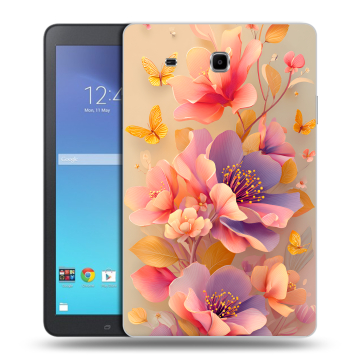 Силиконовый чехол на Samsung Galaxy Tab E 9.6 с принтом Цветы и бабочки